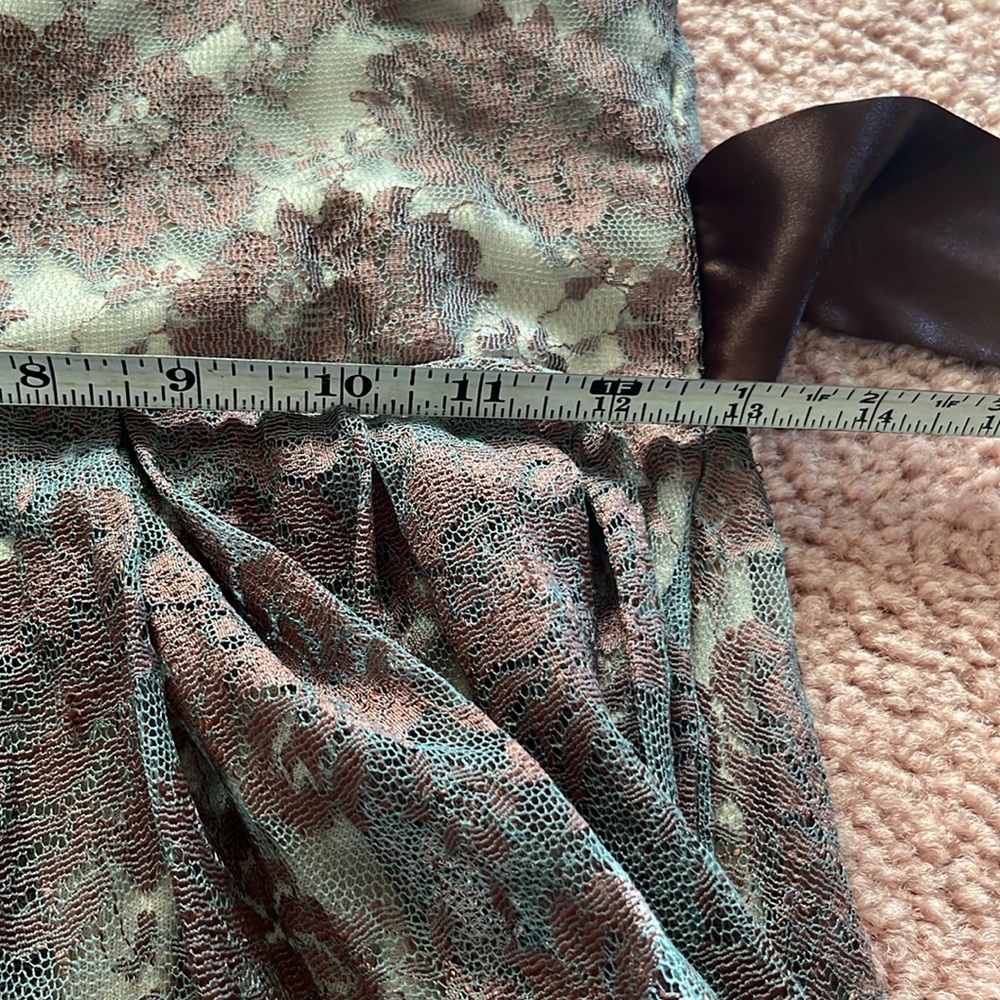 Aqua Lace Overlay Dress Shades of Chocolate & Pale Green/Blue Size Small Worn 1x - Picture 9 of 11
